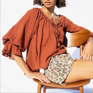 Free People Rosine Blouse Rust Orange Sz XS